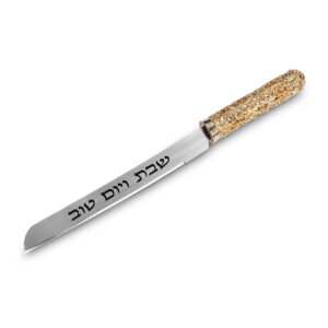 סכין מהודרת להב חלק זהב עם ידית מתכת 32.5 ס"מ