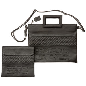 שש0909 תיק מפואר לטלית תפילין דמוי עור גוון שחור "יברכך"