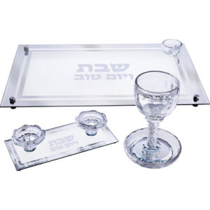 סט גביע קידוש + פמוטים + מגש חלה מקריסטל