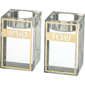 409זוג פמוטי קריסטל מרובע עם פלקטה 5 ס"מ