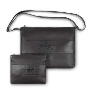 סט טלית תפילין עור מהודר 29x38 ס"מ - שחור